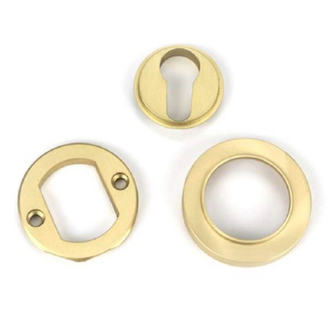 From The Anvil Round Euro Escutcheon – Satin Brass Keyhole Cover Plate