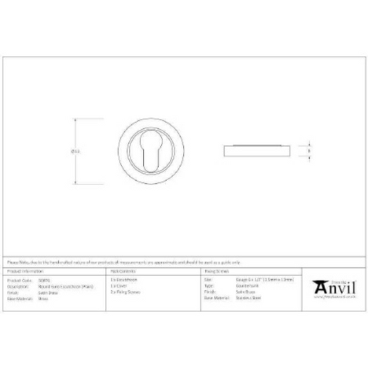 From The Anvil Round Euro Escutcheon – Satin Brass Keyhole Cover Plate