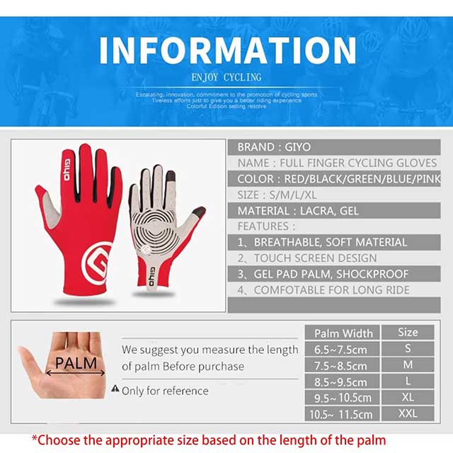 Full Finger Cycling Gloves – Summer MTB Bicycle Gloves for Men & Women | Gym, Fitness, Fishing & Bike Training Sports Gloves