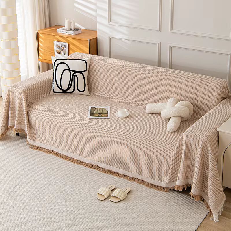 Full Coverage "Cream Wind" Sofa Towel – Multi-Layer Cotton Yarn Sofa Cover – Universal All-Inclusive Furniture Protector & Camping Blanket (Gray/Beige/White)