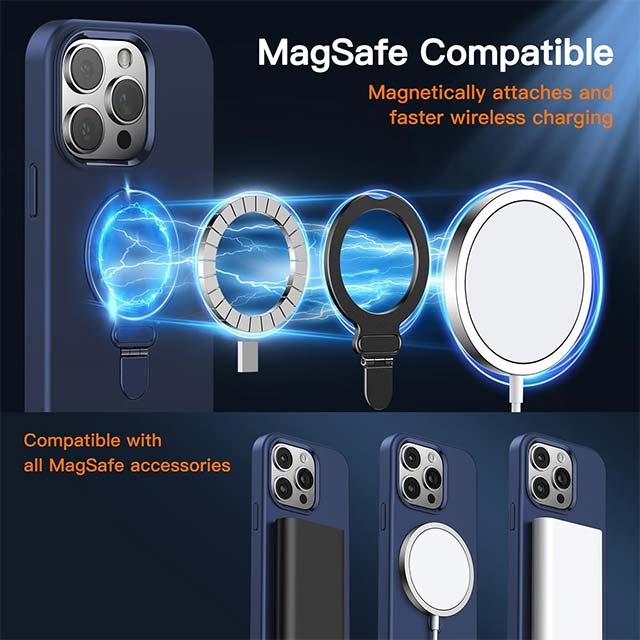 Fusion+ Gatatol iPhone 15 Pro Case – MagSafe Compatible, Silicone Shockproof &amp; Slim Drop Protection with Built-In Kickstand (Blue)