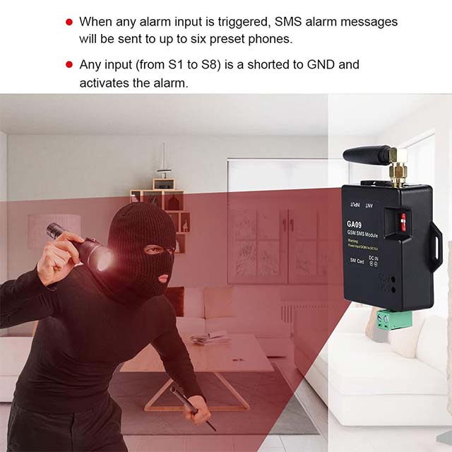 GA09 GSM Home Security Alarm System - Wireless SMS Alarm Module, V2.1 User Guide, Power Input for Outdoor Use