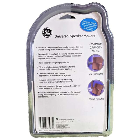 GE Universal Speaker Mount Brackets – Indoor/Outdoor, Supports 9lbs, New Black Mounting Brackets