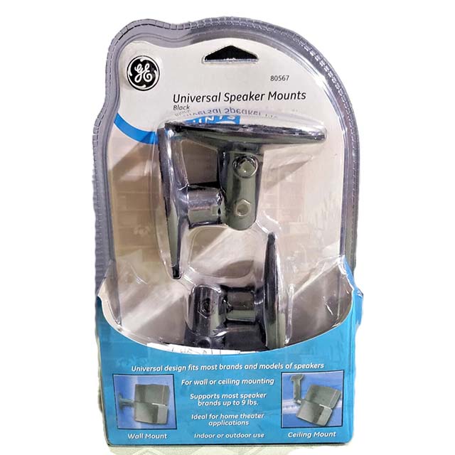 GE Universal Speaker Mount Brackets – Indoor/Outdoor, Supports 9lbs, New Black Mounting Brackets