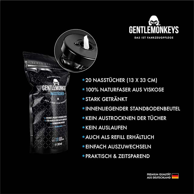 GENTLEMONKEYS Professional Car Cleaning Kit – 20 Microfibre Cloths &amp; Dispenser Box (13 x 33 cm) | All-in-One Clean, Polish &amp; Seal Without Water