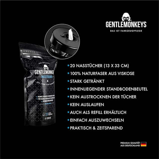 GENTLEMONKEYS Professional Car Cleaning Kit – 20 Microfibre Cloths &amp; Dispenser Box (13 x 33 cm) | All-in-One Clean, Polish &amp; Seal Without Water