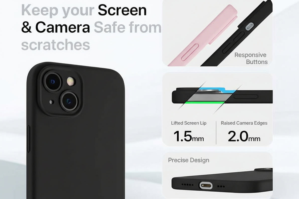 GOODVISH iPhone Silicone Case – Upgraded for Enhanced Camera Protection with 2 Free Screen Protectors &amp; Soft Anti-Scratch Microfiber Lining