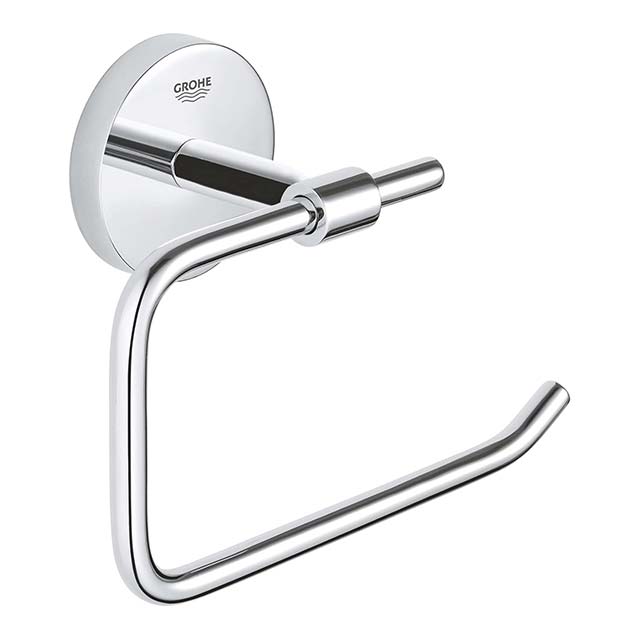GROHE Start Cosmopolitan QuickFix Toilet Roll Holder – Chrome Finish, Concealed Mounting with QuickGlue A1 (Metal, Screws &amp; Dowels Included, 153 x 109mm, Without Cover, Model 41165000, 1 pc)