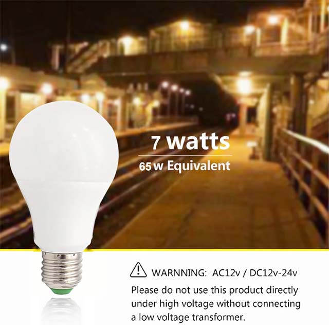 GRV LED E27 Bulb 7W Non-Dimmable – 60W Equivalent 15-5730 SMD, AC/DC 12V/24V Warm White Thermal Plastic Light, Pack of 1