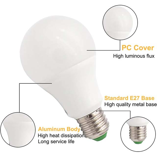 GRV LED E27 Bulb 7W Non-Dimmable – 60W Equivalent 15-5730 SMD, AC/DC 12V/24V Warm White Thermal Plastic Light, Pack of 1