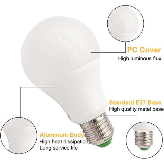 GRV LED E27 Bulb 7W Non-Dimmable – 60W Equivalent 15-5730 SMD, AC/DC 12V/24V Warm White Thermal Plastic Light, Pack of 1