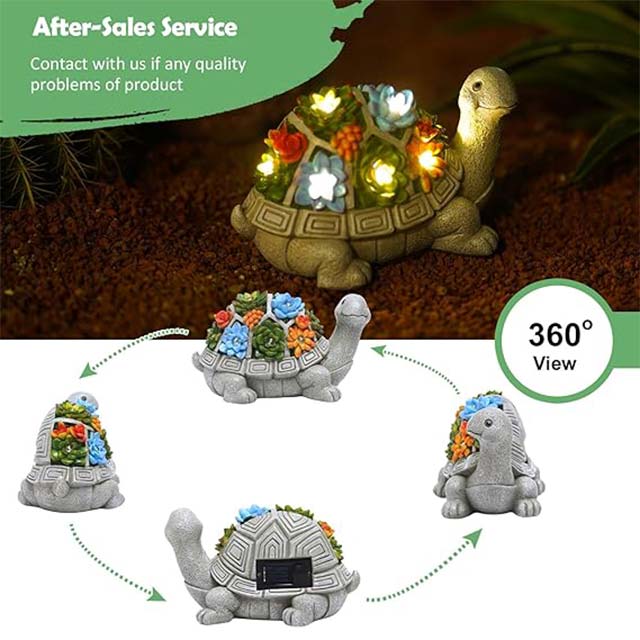 Garden Outdoor Turtle Statue with Succulent &amp; 7 LED Lights – Patio, Yard &amp; Balcony Tortoise Lawn Decor &amp; Unique Housewarming Gift
