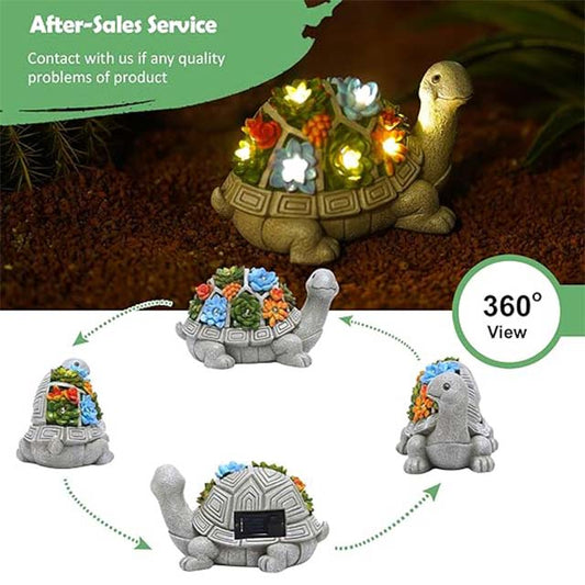 Garden Outdoor Turtle Statue with Succulent &amp; 7 LED Lights – Patio, Yard &amp; Balcony Tortoise Lawn Decor &amp; Unique Housewarming Gift