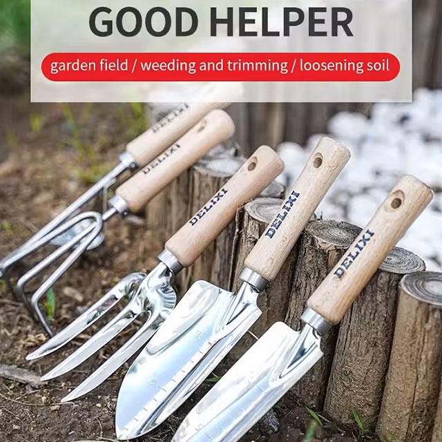 Garden Tool Set – Shovel, Rake & Spade with Wooden Handle for Potted Plants, Flowers & Outdoor Planting