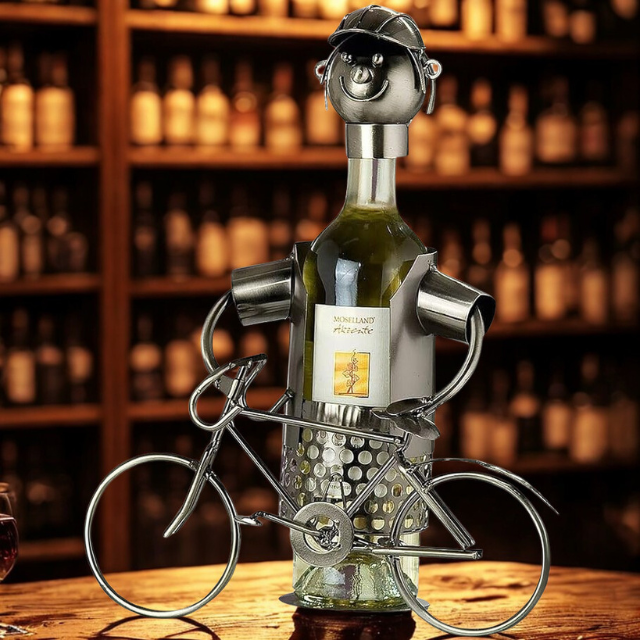 Gilde Cyclist Wine Bottle Holder – Unique Metal Decorative Wine Rack Sculpture (Model 65153)