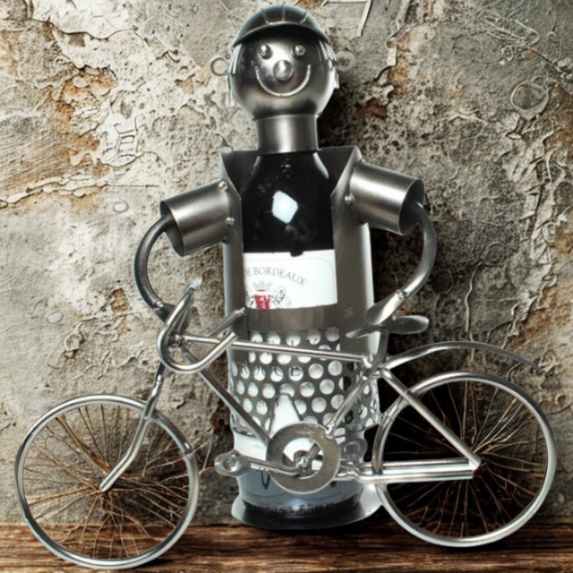 Gilde Cyclist Wine Bottle Holder – Unique Metal Decorative Wine Rack Sculpture (Model 65153)