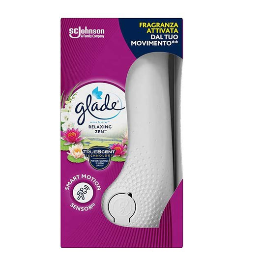 Glade Sense &amp; Spray Profumatore Ambienti – Diffusore Automatico con Sensore di Movimento, Oli Essenziali &amp; Fragranza Relaxing Zen (1 Base + 1 Ricarica da 18 ml)