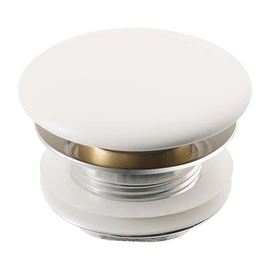 PU-20GWH Gloss White Bathroom Sink Pop-Up Drain with Porcelain Ceramic Top – Overflow-Free Design
