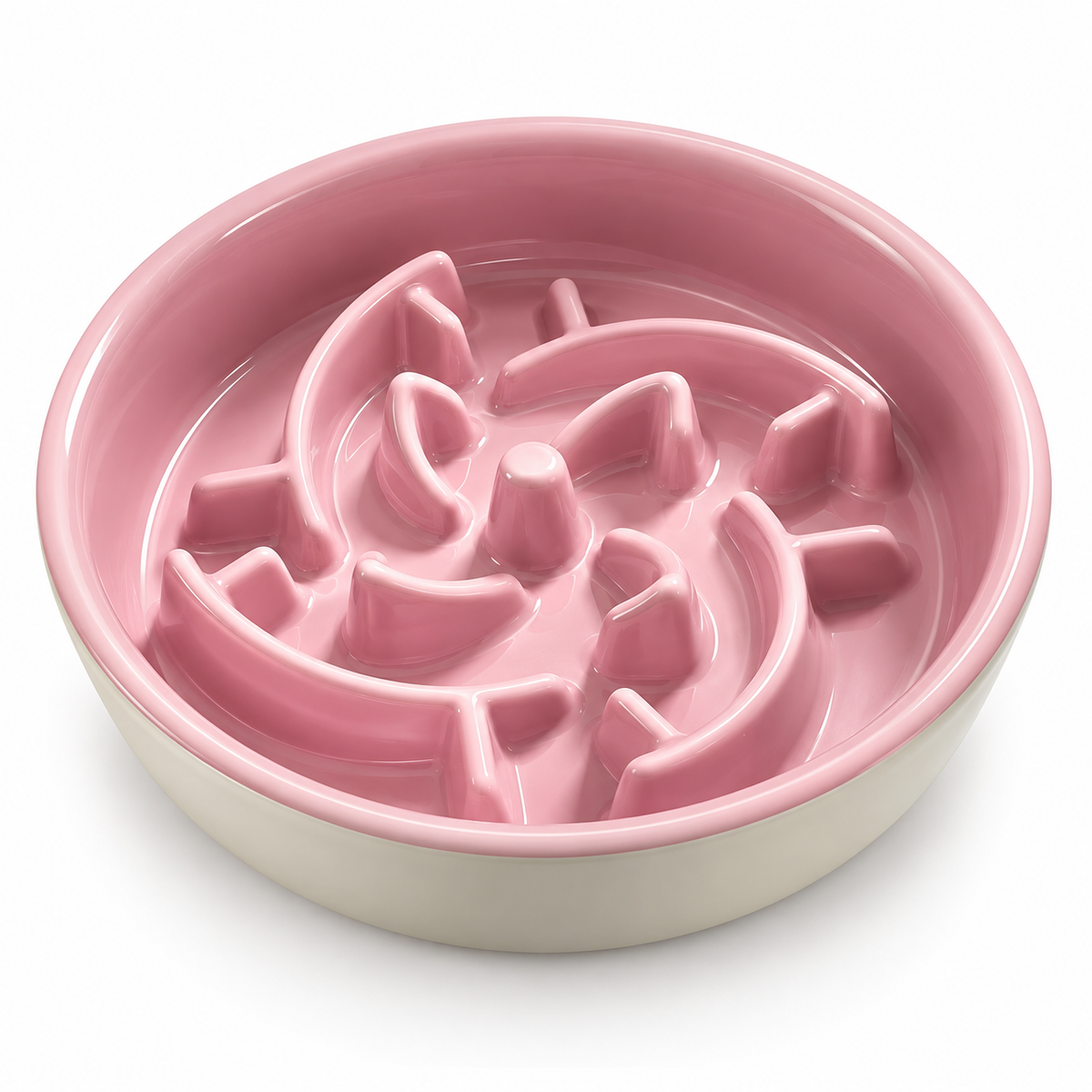 Ceramic Slow Feeder Pet Bowl – Pink Maze Design Anti-Gulping Food Bowl for Cats & Small Dogs