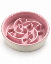 Ceramic Slow Feeder Pet Bowl – Pink Maze Design Anti-Gulping Food Bowl for Cats & Small Dogs