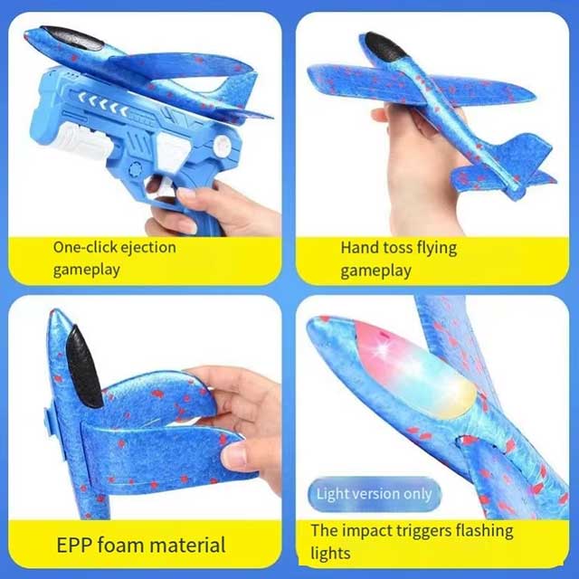 Glowing Foam Catapult Glider Airplane Toy – 10M Launcher Aircraft Gun for Kids Outdoor Flying Games