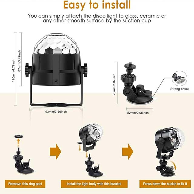 Gobikey Disco Ball - 360° Rotating Music-Activated LED Party Lamp with Remote Control, 3W RGB Dynamic Disco Light Effects, 4m / 13ft USB Cable, Party Light