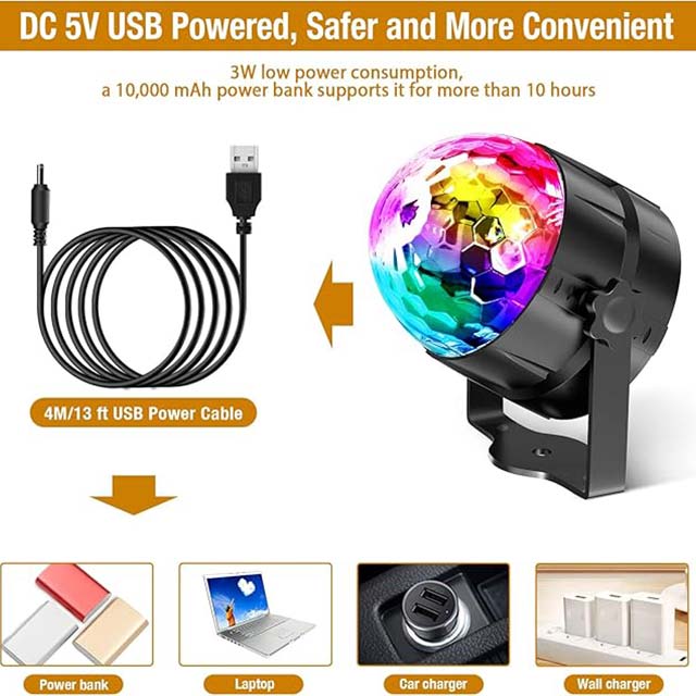 Gobikey Disco Ball - 360° Rotating Music-Activated LED Party Lamp with Remote Control, 3W RGB Dynamic Disco Light Effects, 4m / 13ft USB Cable, Party Light