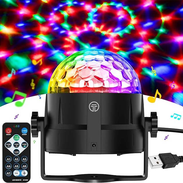 Gobikey Disco Ball - 360° Rotating Music-Activated LED Party Lamp with Remote Control, 3W RGB Dynamic Disco Light Effects, 4m / 13ft USB Cable, Party Light