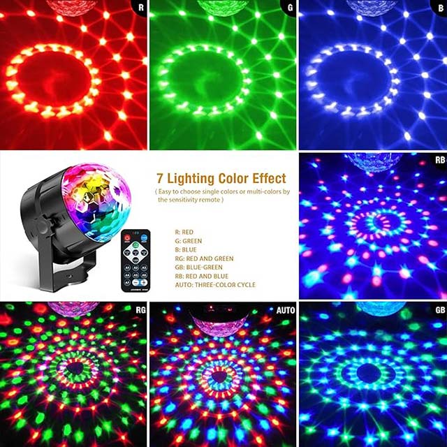 Gobikey Disco Ball - 360° Rotating Music-Activated LED Party Lamp with Remote Control, 3W RGB Dynamic Disco Light Effects, 4m / 13ft USB Cable, Party Light