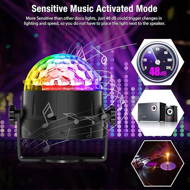 Disco Ball - 360° Rotating Music-Activated LED Party Lamp with Remote Control, 3W RGB Dynamic Disco Light Effects, 4m / 13ft USB Cable, Party Light