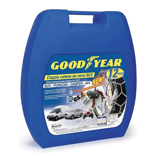Goodyear 12mm Heavy-Duty Snow Chains for SUVs, Vans, Campers &amp; 4x4s – Ultimate Winter Traction &amp; Safety Chains