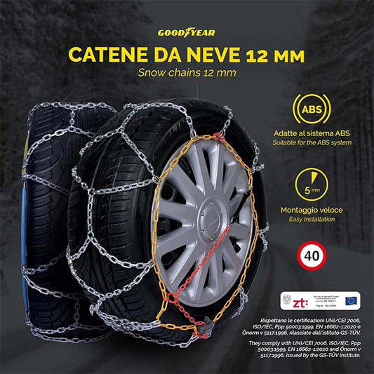 Goodyear 12mm Heavy-Duty Snow Chains for SUVs, Vans, Campers &amp; 4x4s – Ultimate Winter Traction &amp; Safety Chains