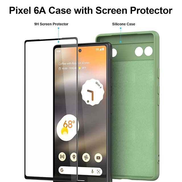 Google Pixel 6a Silicone Case with Built-in Screen Protector – Liquid Gel Rubber Bumper with Soft Lining Cushion, Slim &amp; Durable Protective Cover for Pixel 6a (2022)