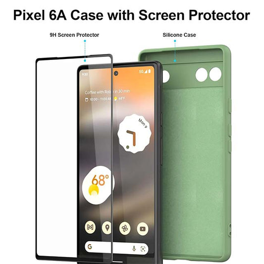 Google Pixel 6a Silicone Case with Built-in Screen Protector – Liquid Gel Rubber Bumper with Soft Lining Cushion, Slim &amp; Durable Protective Cover for Pixel 6a (2022)
