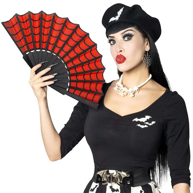 Gothic Scallop Fabric Hand Fan – Intricate Spiderweb Folding Fan for Cosplay, Medieval &amp; Vintage Home Decor