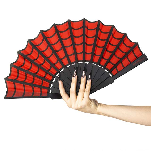 Gothic Scallop Fabric Hand Fan – Intricate Spiderweb Folding Fan for Cosplay, Medieval &amp; Vintage Home Decor