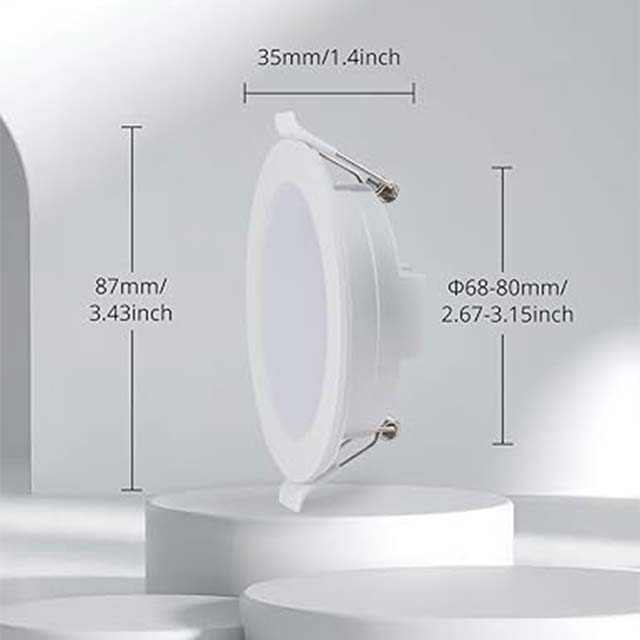 Gr4tec Dimmable 6W LED Recessed Ceiling Light – 4000K Natural White Downlight, Ultra-Slim 35mm IP65 Waterproof Spotlights for Bathroom &amp; Living Room (φ68-80mm Hole)