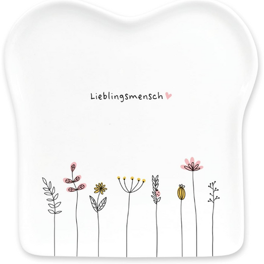 Grafik-Werkstatt Toast Plate – Saying 'Lieblingsmensch' Quote – 14.5 x 15.5 cm Ceramic Breakfast Dish, Gift Idea