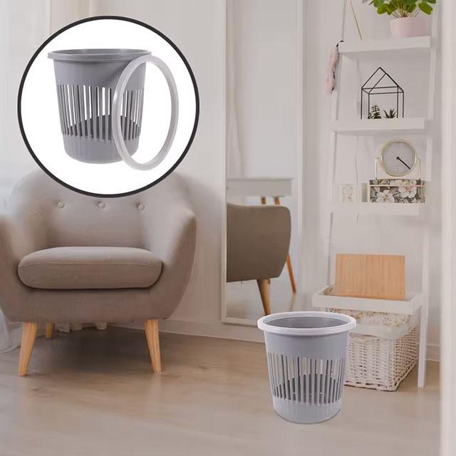 Grey Plastic Trash Can – Simple Household Garbage Container for Bathroom & Living Room