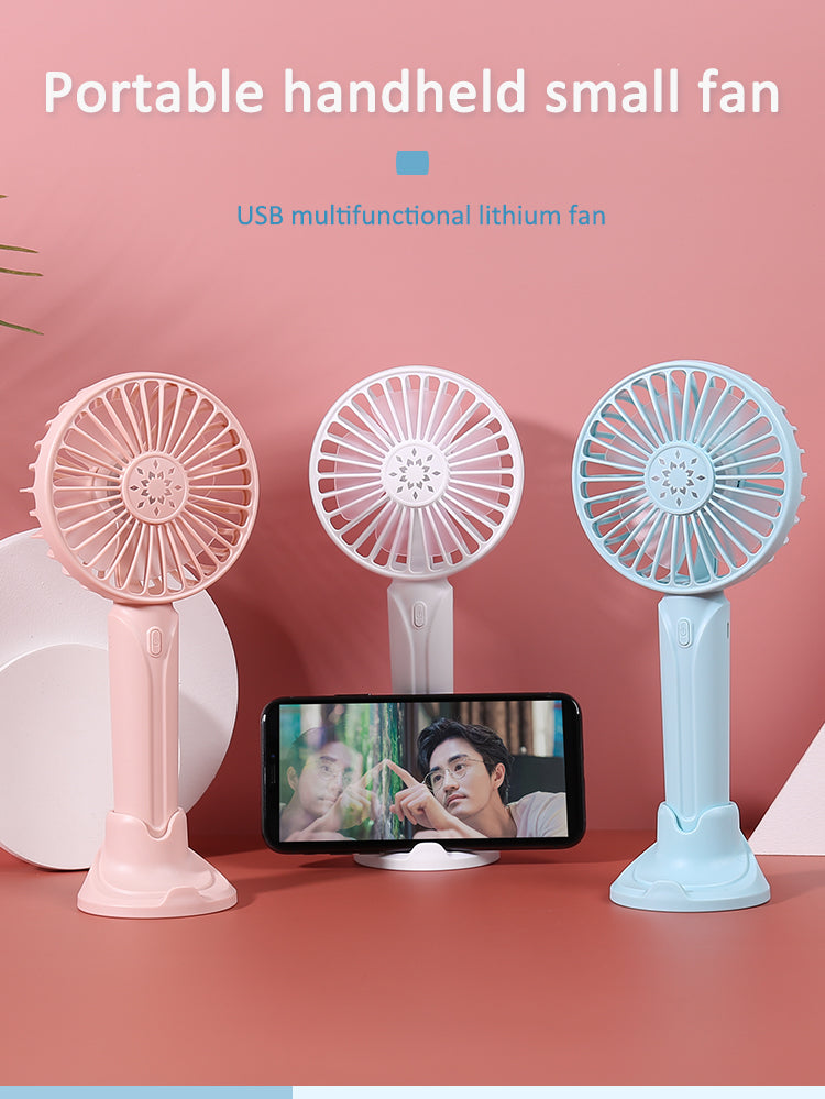 Portable Rechargeable Mini Fan with Phone Stand – USB Charging Pocket Air Cooler for Travel, Office & Outdoor Use