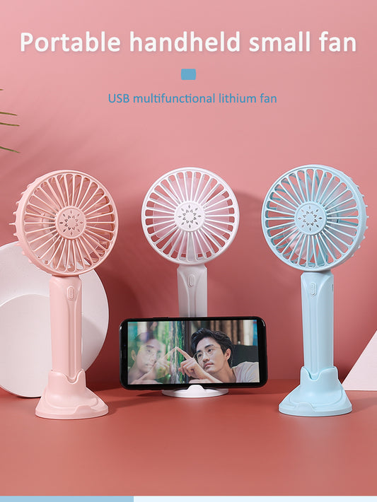 Portable Rechargeable Mini Fan with Phone Stand – USB Charging Pocket Air Cooler for Travel, Office & Outdoor Use