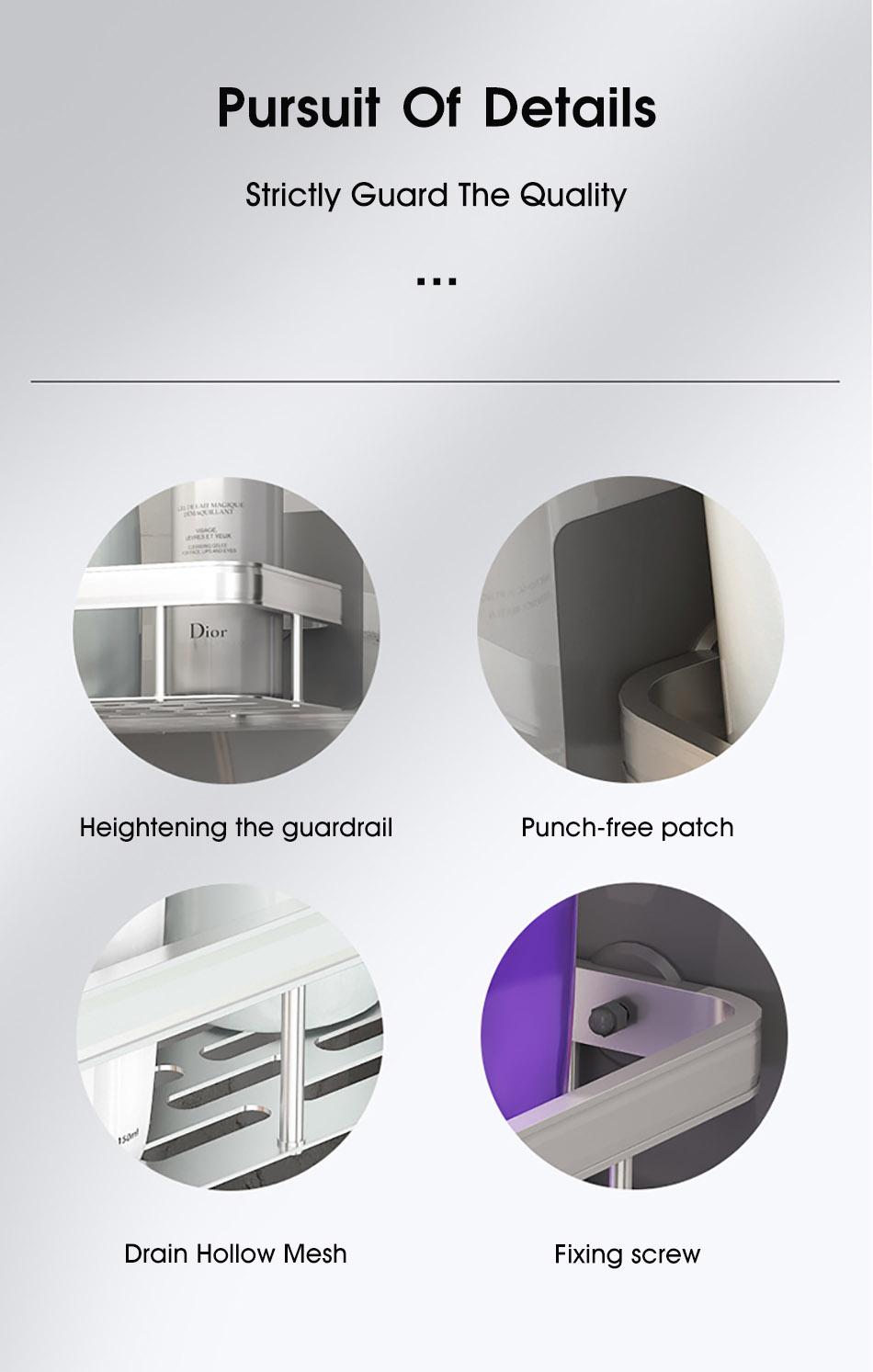 No-drill Wall Mount Corner Shelf Shower Storage Rack Holder (EGK012)