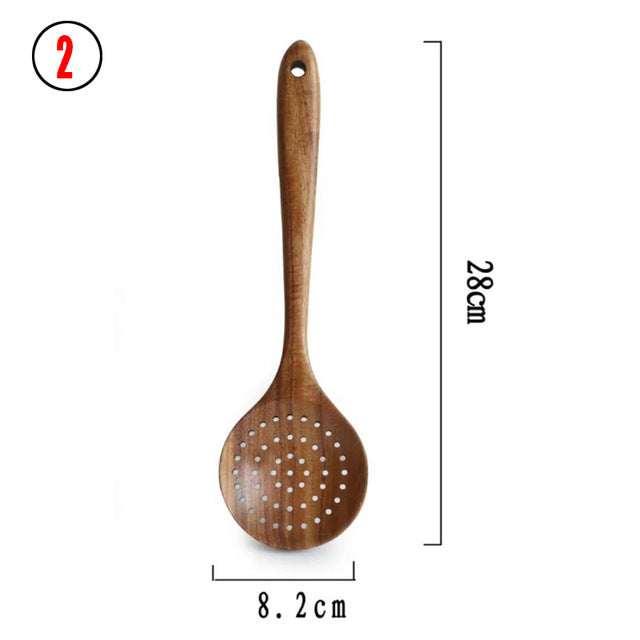 Ensemble de 6 cuillères de cuisine en bois de teck naturel