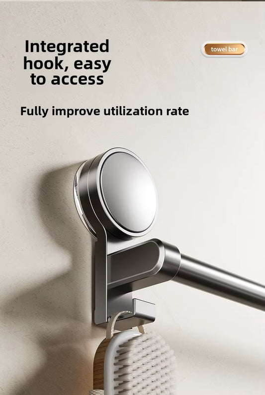 Adjustable Suction Cup Towel Bar – Space Aluminum Extendable Towel Rack – Strong Vacuum Adhesion & Detachable Wall-Mounted Holder for Bathroom and Kitchen
