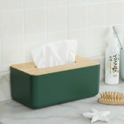 Boîte à mouchoirs moderne en plastique avec couvercle en bois – Organiseur de serviettes et lingettes humides pour la maison, le bureau et la voiture