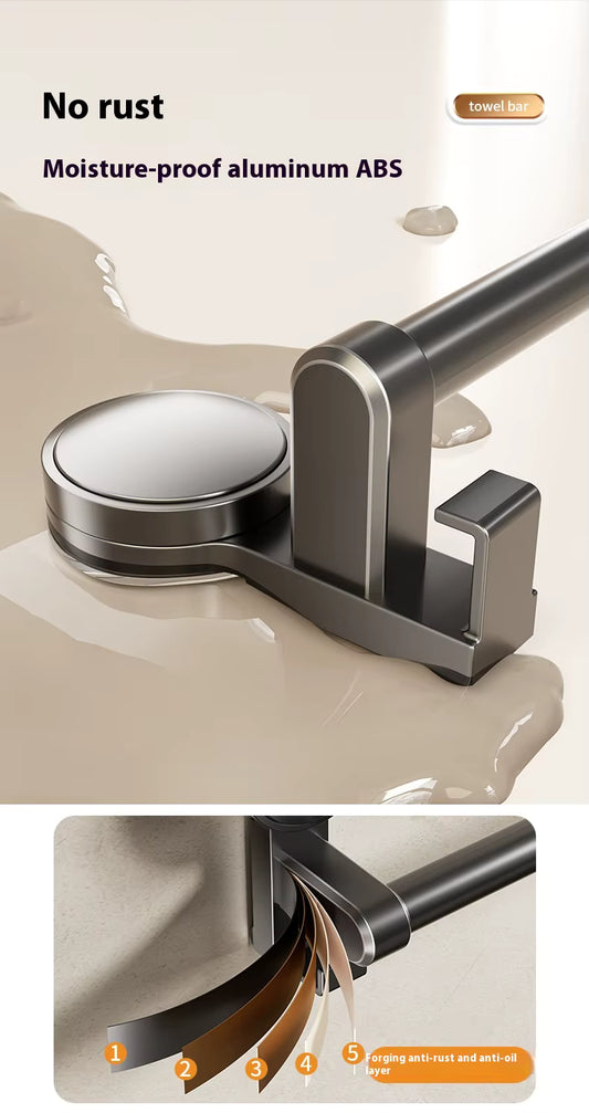 Adjustable Suction Cup Towel Bar – Space Aluminum Extendable Towel Rack – Strong Vacuum Adhesion & Detachable Wall-Mounted Holder for Bathroom and Kitchen