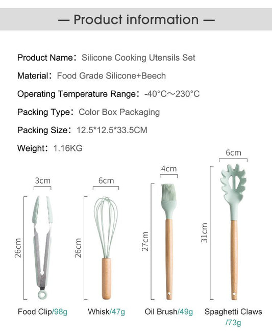 Ensemble de 12 ustensiles de cuisine en silicone