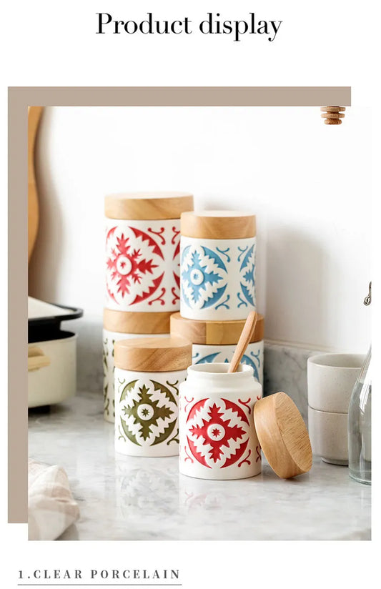 Pot en porcelaine avec couvercle en bois