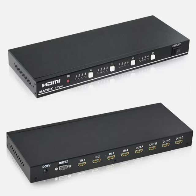 HDMI Matrix 4x4 Splitter Switch – 4 Input 4 Output 1920x1080 Full HD with RS232 &amp; IR Remote Control