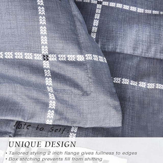 HIG Geometric Check Comforter Set – 3-Piece Reversible Grey Plaid Bedding for Queen & King Beds